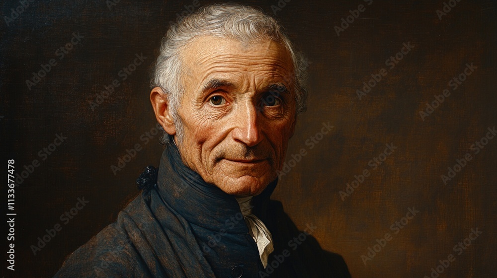 Obraz premium Oil portrait, elderly man, dark background.