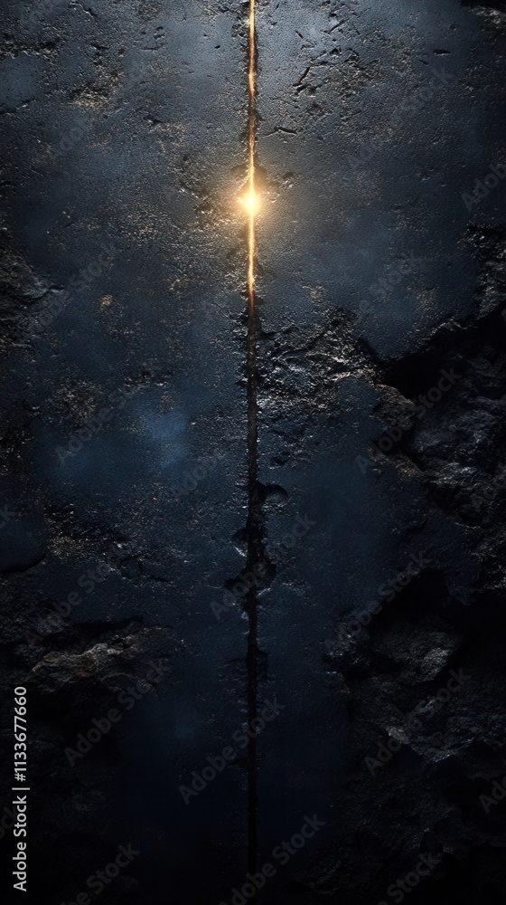 Obraz premium A glowing vertical beam emerges from a dark, rocky background, suggesting mystery or discovery.