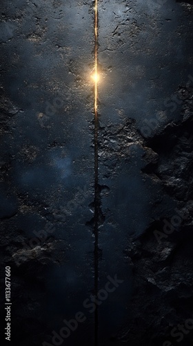 A glowing vertical beam emerges from a dark, rocky background, suggesting mystery or discovery.