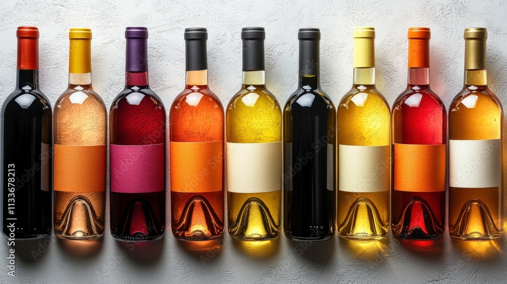 An Array of Various Wine Bottles Displayed Elegantly on a Light Background, Featuring Diverse Colors and Label Designs Perfect for Wine Enthusiasts and Marketing Professionals An Array of Various Wine Bottles Displayed Elegantly on a Light Background, Featuring Diverse Colors and Label Designs Perfect for Wine Enthusiasts and Marketing Professionals