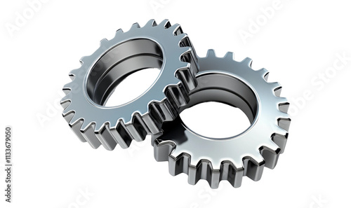 Metallic Gears Isolated on Transparent Background