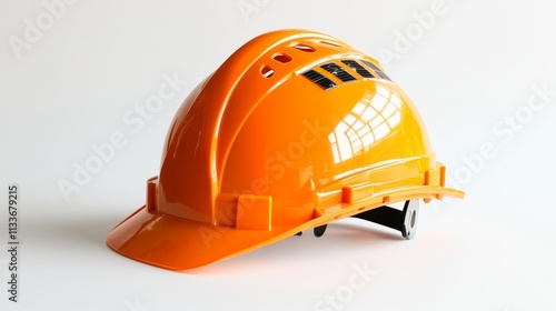 Glossy safety helmet isolated on white, every detail visible, perfect for industrial brand ads showcasing safety and style photo