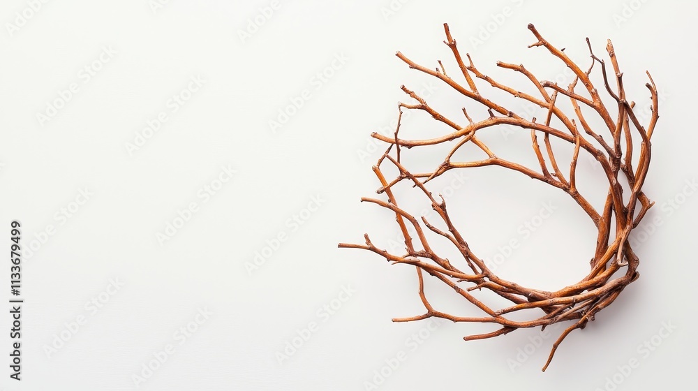 Naklejka premium Minimalistic tumbleweed floating on bright white background, high-resolution details in branches, perfectly centered for product marketing use