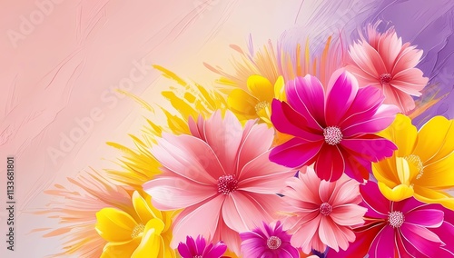 Cheerful Mother's Day Abstract Featuring Bright Pink and Yellow Flowers on a Textured Pastel Gradient