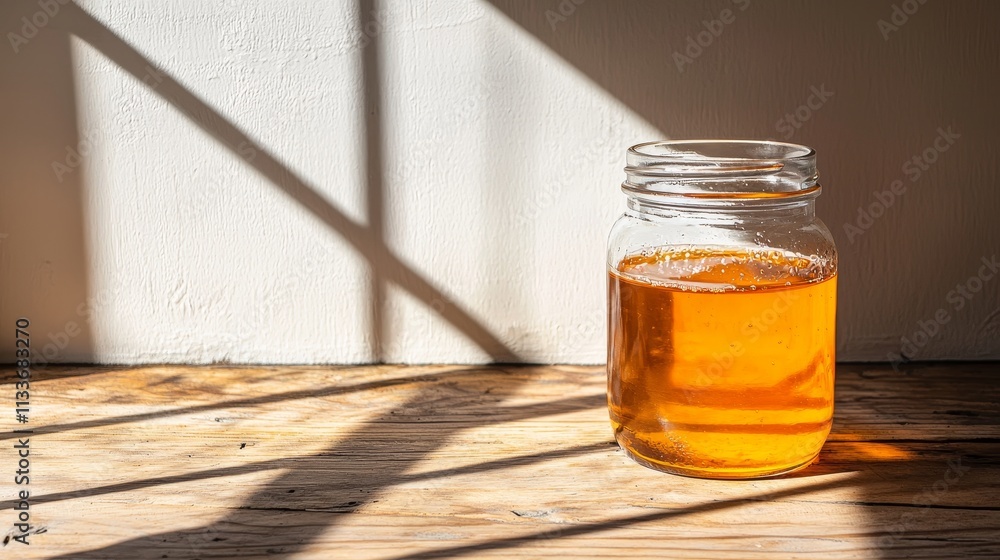 Close-up of fermented oranges in a jar, showcasing delicate bubbles and rich orange hues, sunlight streaming through a rustic kitchen window Close-up of fermented oranges in a jar, showcasing delicate bubbles and rich orange hues, sunlight streaming through a rustic kitchen window