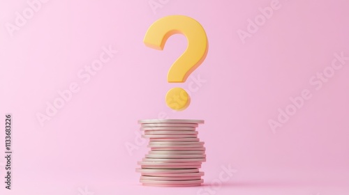 Yellow Question Mark Above Stacked Pink Coins
