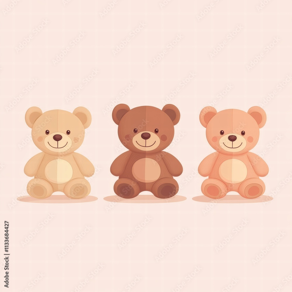 Fototapeta premium Three cute teddy bears in different colors, perfect for children’s room decor or playful designs.