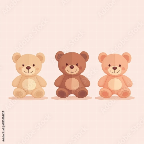Wallpaper Mural Three cute teddy bears in different colors, perfect for children’s room decor or playful designs. Torontodigital.ca
