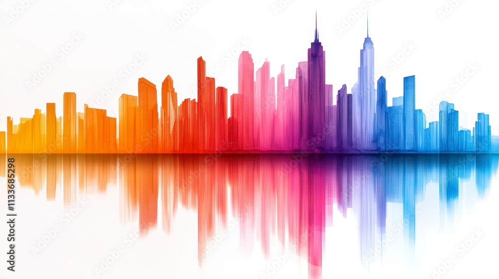 A vibrant skyline silhouette in gradient colors reflecting on a surface, evoking a modern urban atmosphere. A vibrant skyline silhouette in gradient colors reflecting on a surface, evoking a modern urban atmosphere.