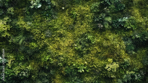 Lush green moss covering forest floor creates a vibrant nature texture.