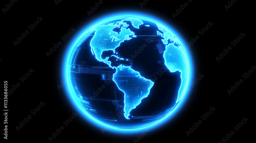 Glowing Digital Earth Globe Global Network Technology Glowing Digital Earth Globe Global Network Technology
