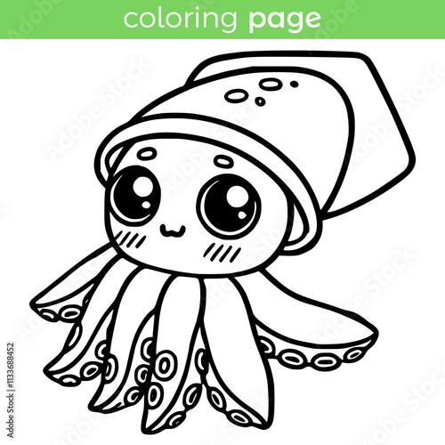 coloring page for kids cute squid animal vector illustration template design