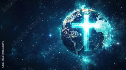 The abstract background emphasizes the spread of the gospel worldwide.