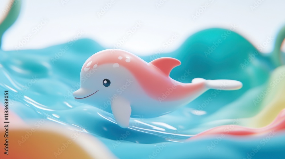 Cute cartoon dolphin swimming in colorful water. Cute cartoon dolphin swimming in colorful water.