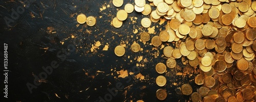 Gold coins, dark background, luxury, wealth.