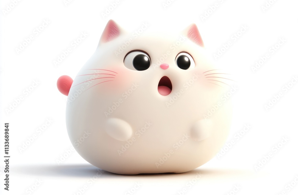 Adorable 3D rendered chubby white cat with surprised expression. Adorable 3D rendered chubby white cat with surprised expression.