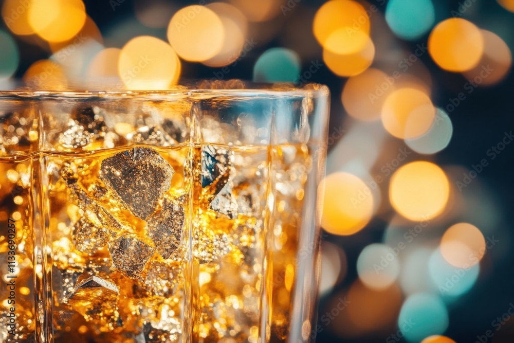 Golden liquid, ice, bokeh;no people Golden liquid, ice, bokeh;no people