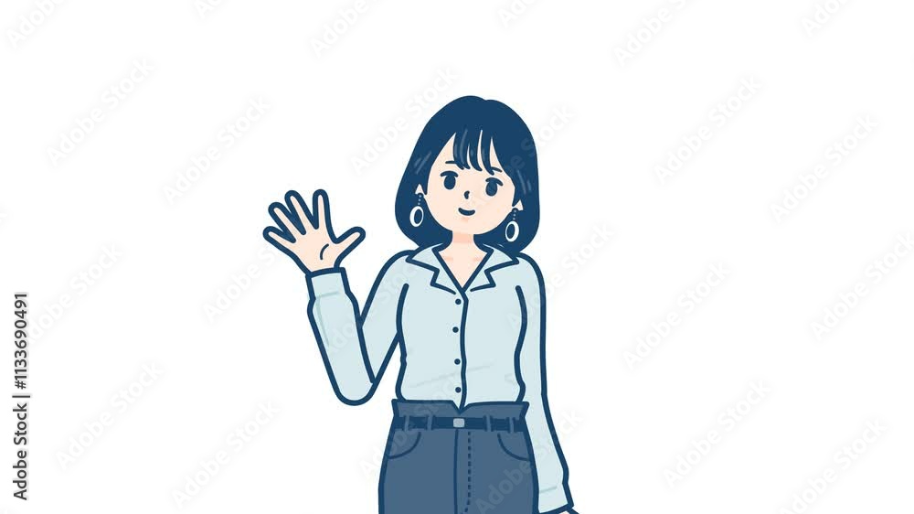 Shirt woman_Smile and waving hello_with alpha channel Shirt woman_Smile and waving hello_with alpha channel