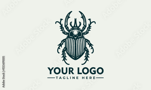 vector logo beetle art with detailed lines and sharp horns, perfect for insectrelated designs, wildlife illustrations, and scientific projects