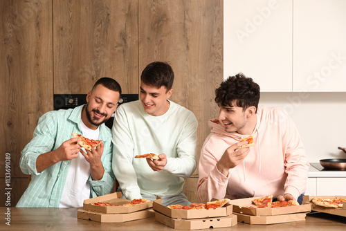 Male friends eating peppero...