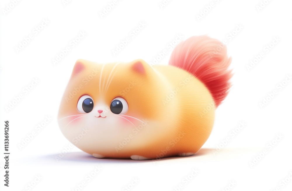 Cute cartoon orange cat with fluffy tail, isolated on white background. Cute cartoon orange cat with fluffy tail, isolated on white background.
