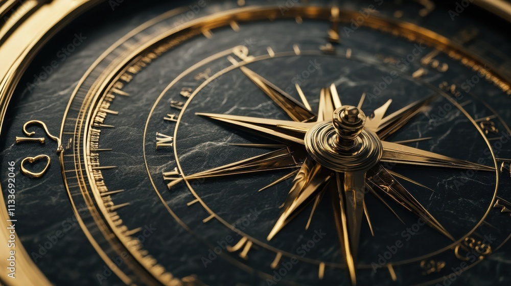 Obraz premium A golden compass rests on a dark surface, symbolizing guidance towards ethical decisions in AI usage and advocating for justice. Generative AI