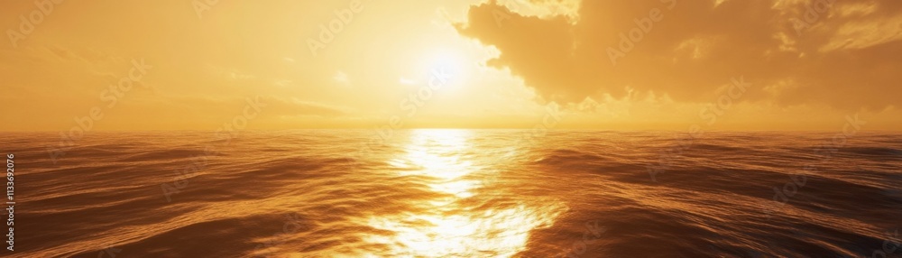 Fototapeta premium Ocean sunset, golden hues, calm waves.