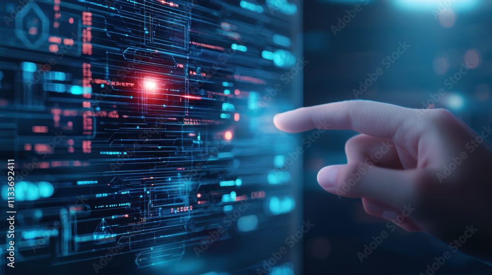 Digital transformation technology concept. Hand interacting with futuristic digital interface, glowing data and technology concept Digital transformation technology concept. Hand interacting with futuristic digital interface, glowing data and technology concept