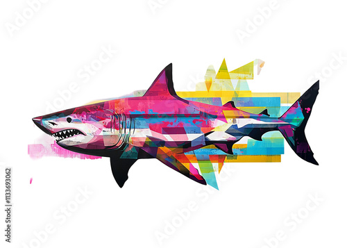 Colorful Shark Illustration on Transparent Background photo