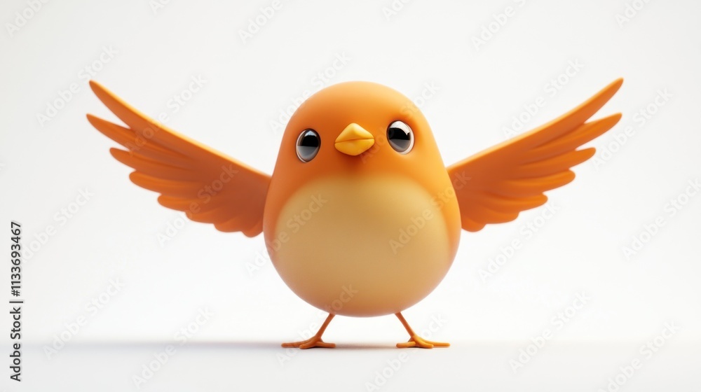Cute orange cartoon bird with wings spread. Cute orange cartoon bird with wings spread.