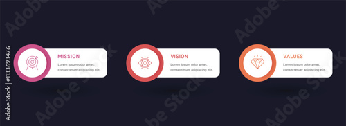 Mission, Vision and Values. Modern infographic template design.