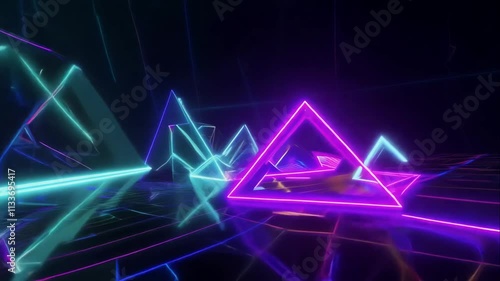 Wallpaper Mural Vibrant Neon Triangles with Reflections in a Futuristic Digital Space, Perfect for Abstract Artwork or Technology-Themed Projects and Designs Torontodigital.ca