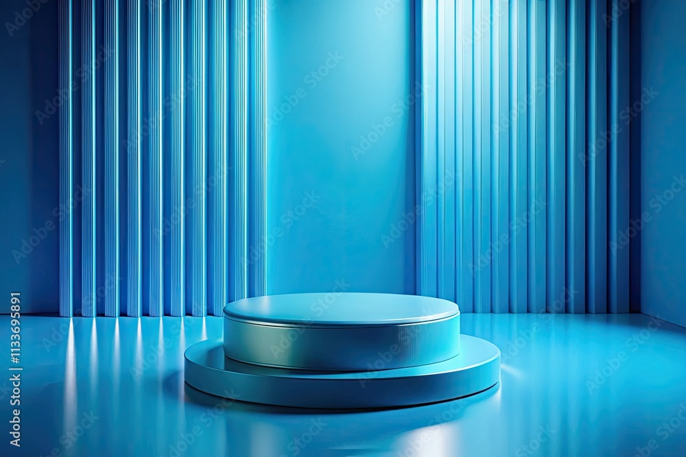 Clean blue podium showcases cosmetics; minimalist 3D render, macro backdrop ideal for product photography. Clean blue podium showcases cosmetics; minimalist 3D render, macro backdrop ideal for product photography.