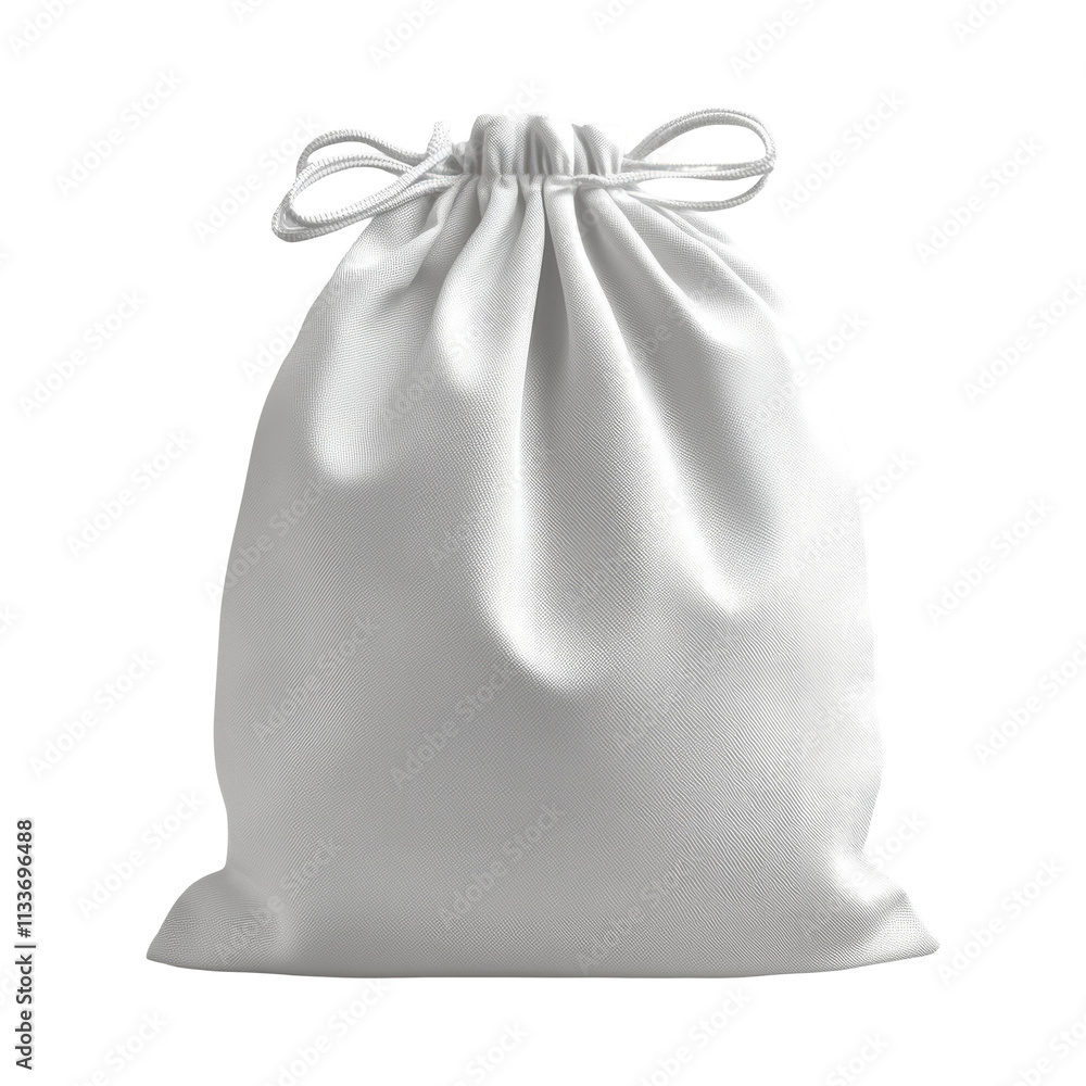 White Drawstring Bag on Transparent Background White Drawstring Bag on Transparent Background