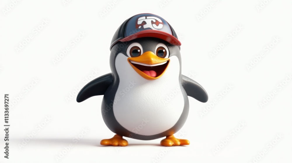 Happy cartoon penguin wearing a baseball cap. (2) Happy cartoon penguin wearing a baseball cap. (2)