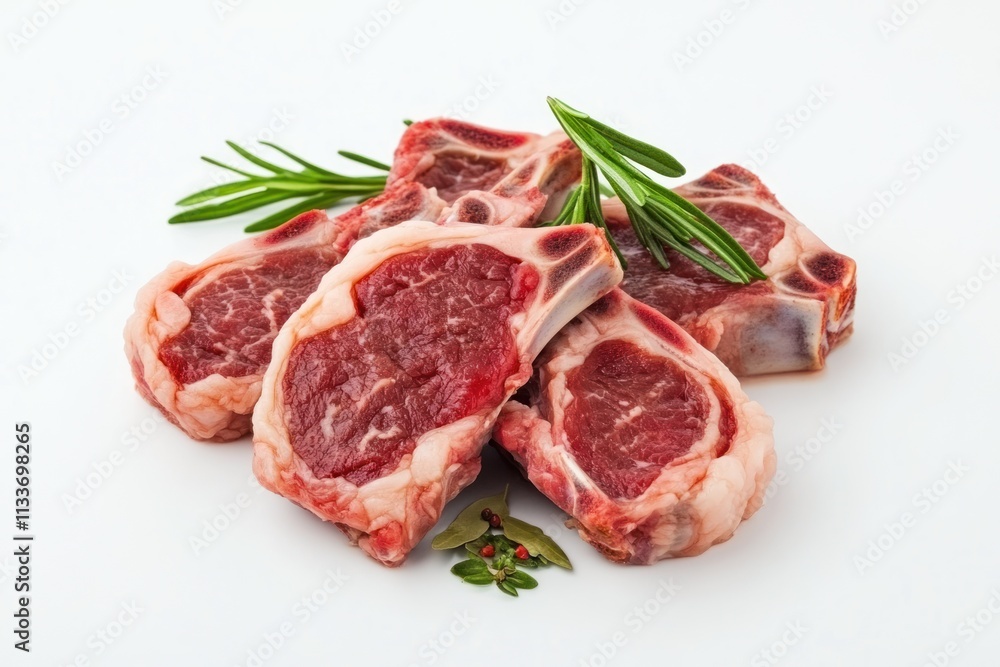 Raw lamb chops with rosemary and peppercorns. Raw lamb chops with rosemary and peppercorns.