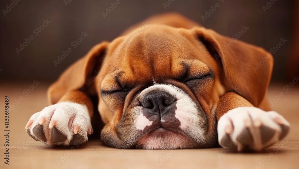 Adorable brown puppy sleeping peacefully on floor. Adorable brown puppy sleeping peacefully on floor.