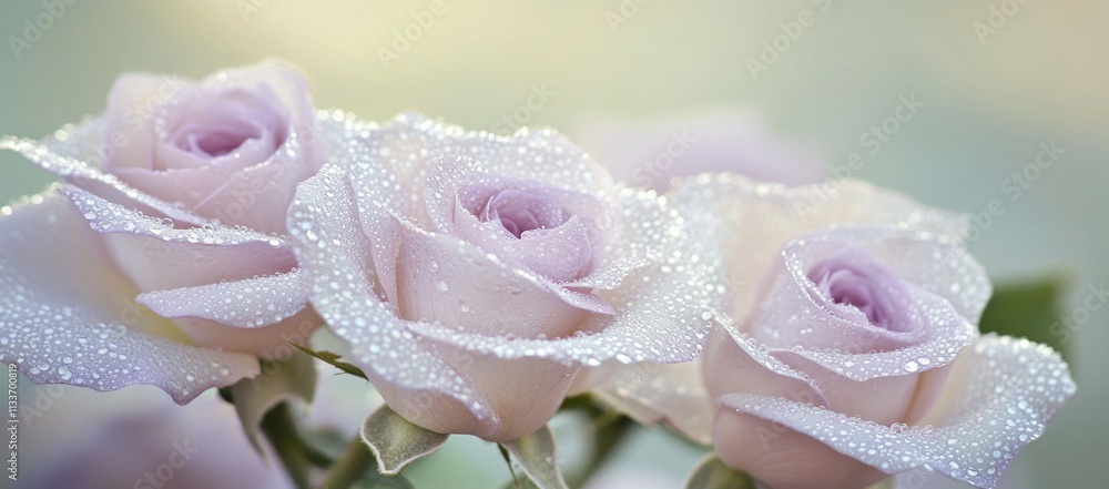 Close-up of three light pink roses with dew drops. Close-up of three light pink roses with dew drops.