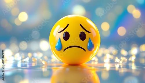 Wallpaper Mural A Sad 3D Emoji Rendered with a Tearful Expression Against a Defocused Bokeh Background Torontodigital.ca