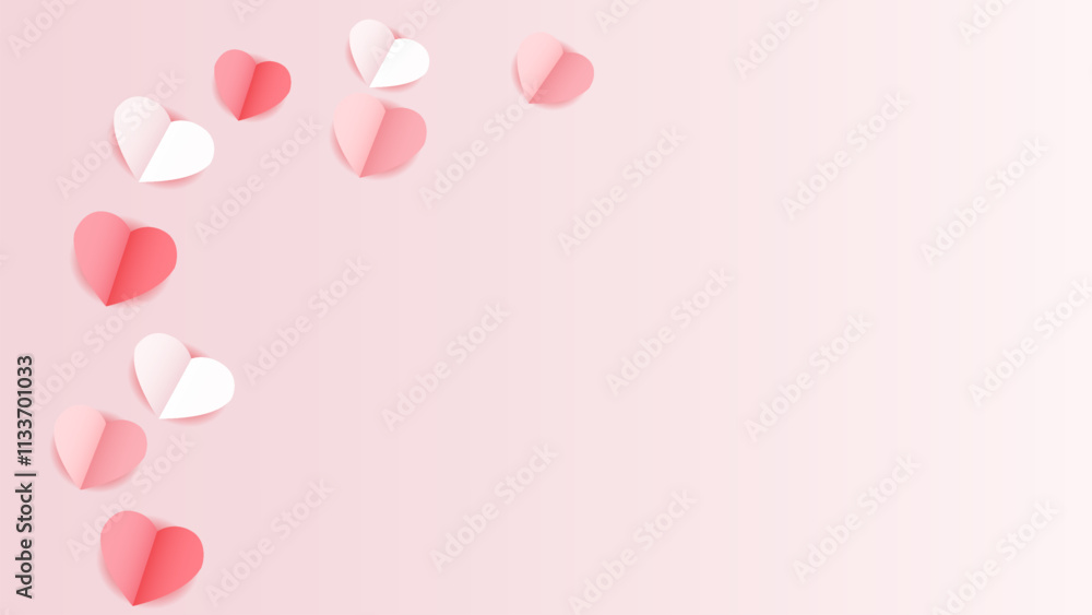 pink and white flying hearts, valentine background and paper cut decoration pink and white flying hearts, valentine background and paper cut decoration
