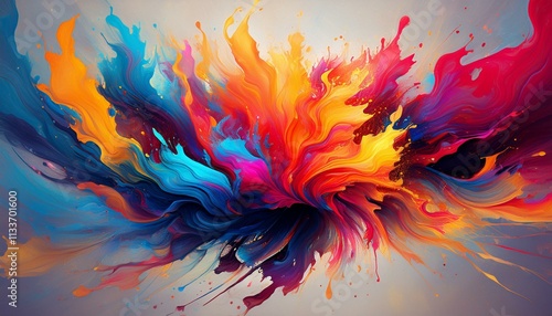 Ink splatters create dynamic textures and depth.  