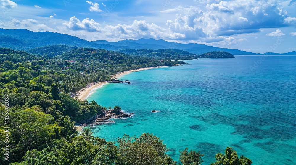 Stunning coastal view showcasing clear waters and lush greenery in Thailand Stunning coastal view showcasing clear waters and lush greenery in Thailand