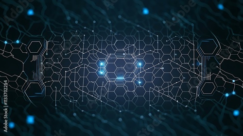 The futuristic hexagonal technology pattern features illuminated interconnecting lines, symbolizing digital interfaces and advanced technological systems. HDR background, full of modernity photo