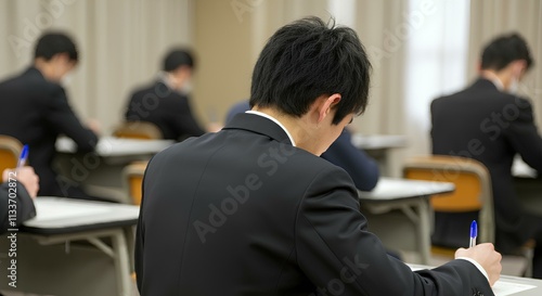 試験、テスト、大学入試、制服、学生背中、日本｜Examination, test, university entrance examination, uniform, student back, Japan photo