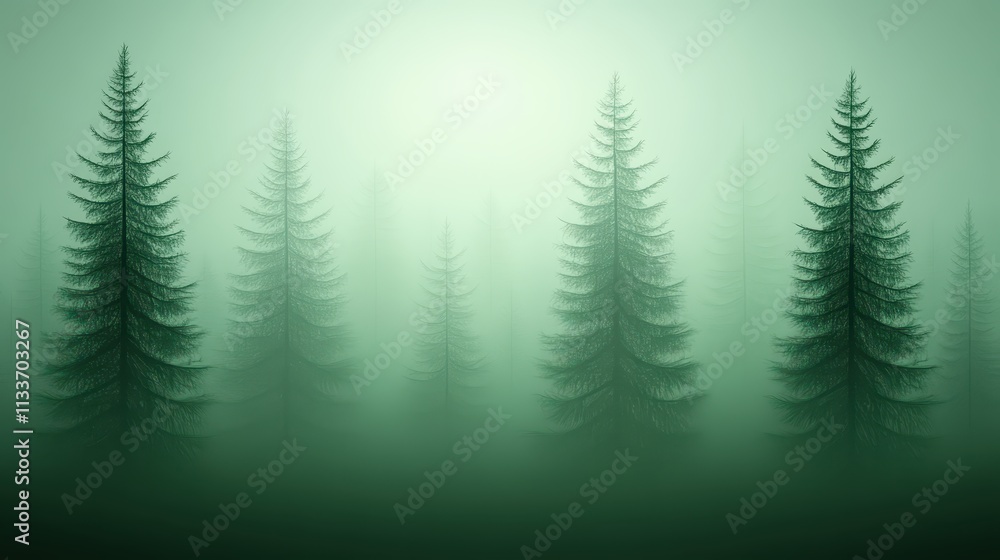 Obraz premium Enchanted forest, foggy trees and a mysterious pathway through the woods misty