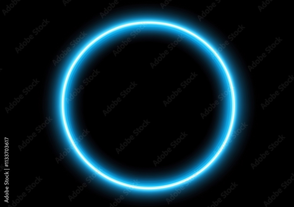 Obraz premium vivid abstract blue design featuring glowing circular gradient on black background, creating striking visual effect