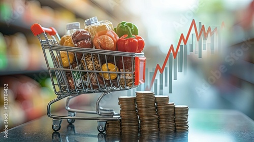 Grocery Shopping Cart Rising Food Prices Inflation