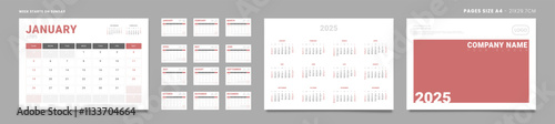 Set of 2025 Pages Monthly Calendar Planner Templates, Cover with Place for Photo, Company Logo, annual. Design of Vector Calendar Pages size Letter -8.5x11 in ready on print. Week start on Sunday