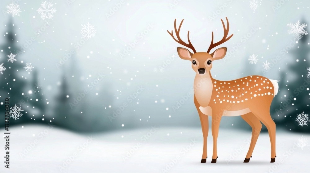 Majestic deer with large antlers standing in a serene snowy winter forest landscape The deer is surrounded by tall evergreen trees covered in snow creating a peaceful and magical scene Majestic deer with large antlers standing in a serene snowy winter forest landscape The deer is surrounded by tall evergreen trees covered in snow creating a peaceful and magical scene