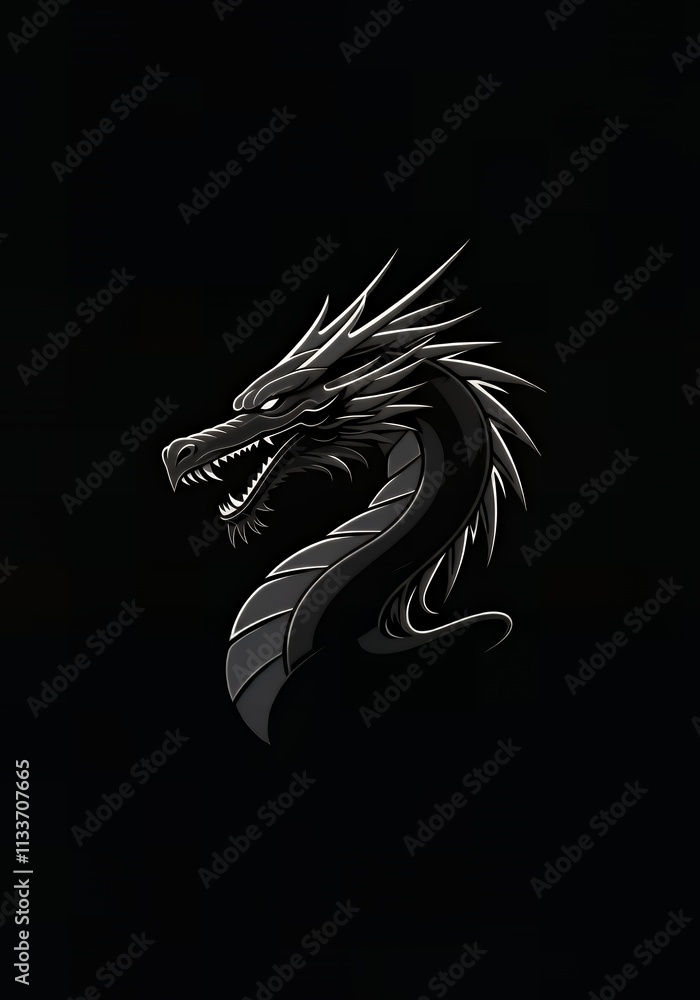 A minimalist black dragon illustration with white outlines, featuring flowing curves and angular elements to create a powerful and sleek design on a black background. A minimalist black dragon illustration with white outlines, featuring flowing curves and angular elements to create a powerful and sleek design on a black background.